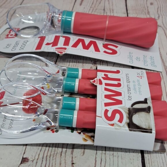 Joie Swirl 4pc Spoons And Scoop Set, Pink Teal Retro Look - Picture 4 of 7